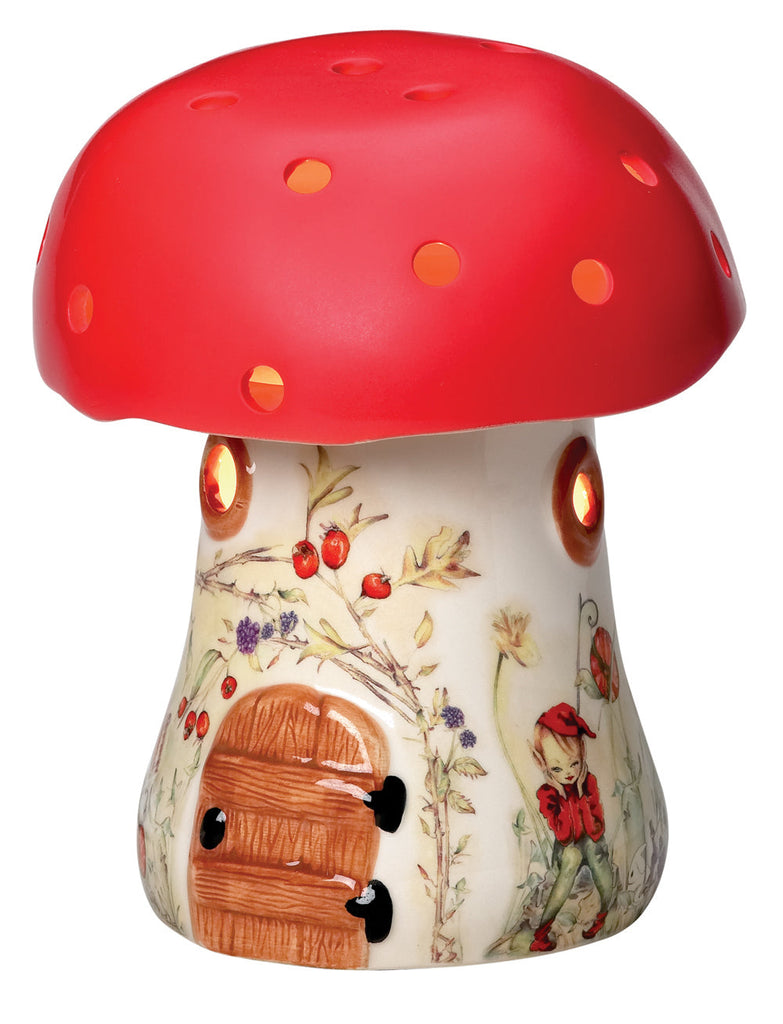 red toadstool mushroom light for kids made from ceramic