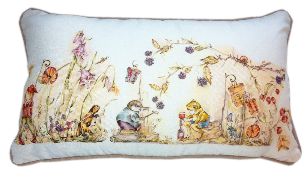 Childrens cushion featuring woodland fairy scene