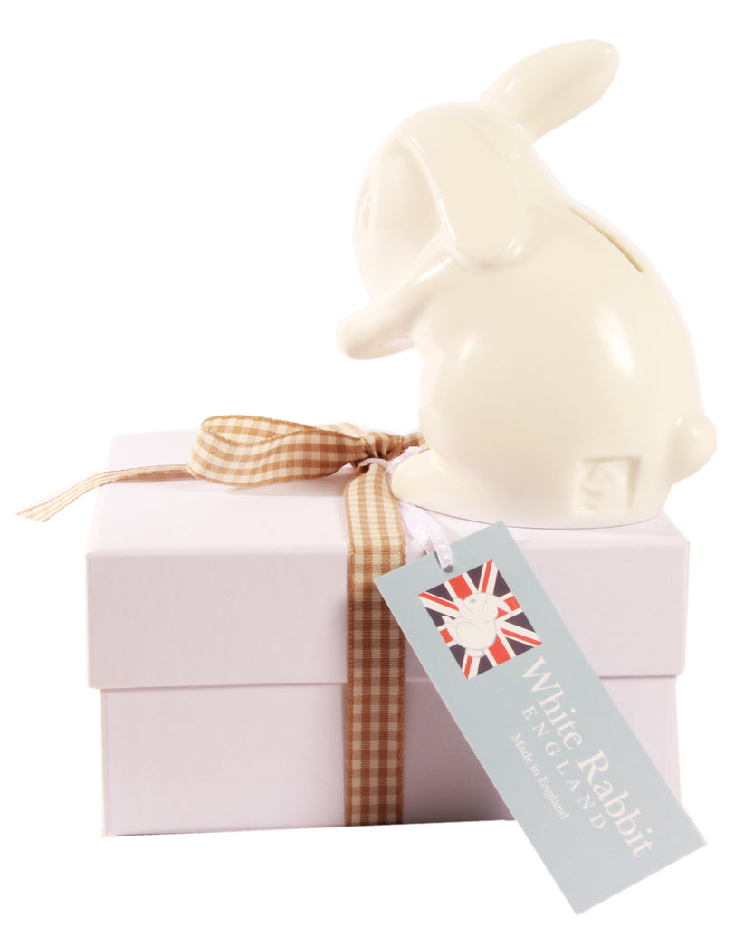 rabbit moneybox made im UK from bone china great christening gift