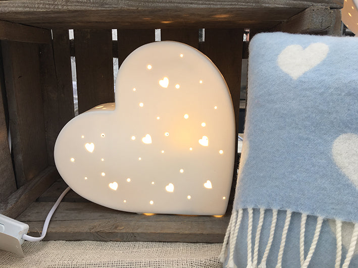 heart shaped childrens light with blue wool heart cushion for kids room